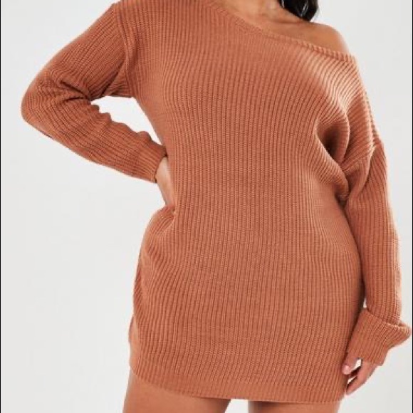Missguided + Dresses & Skirts - Missguided Plus Brown Off the Shoulder Sweater Dress